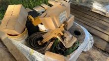 Pallet: various baler belts and teeth, cans  of chain lubrication