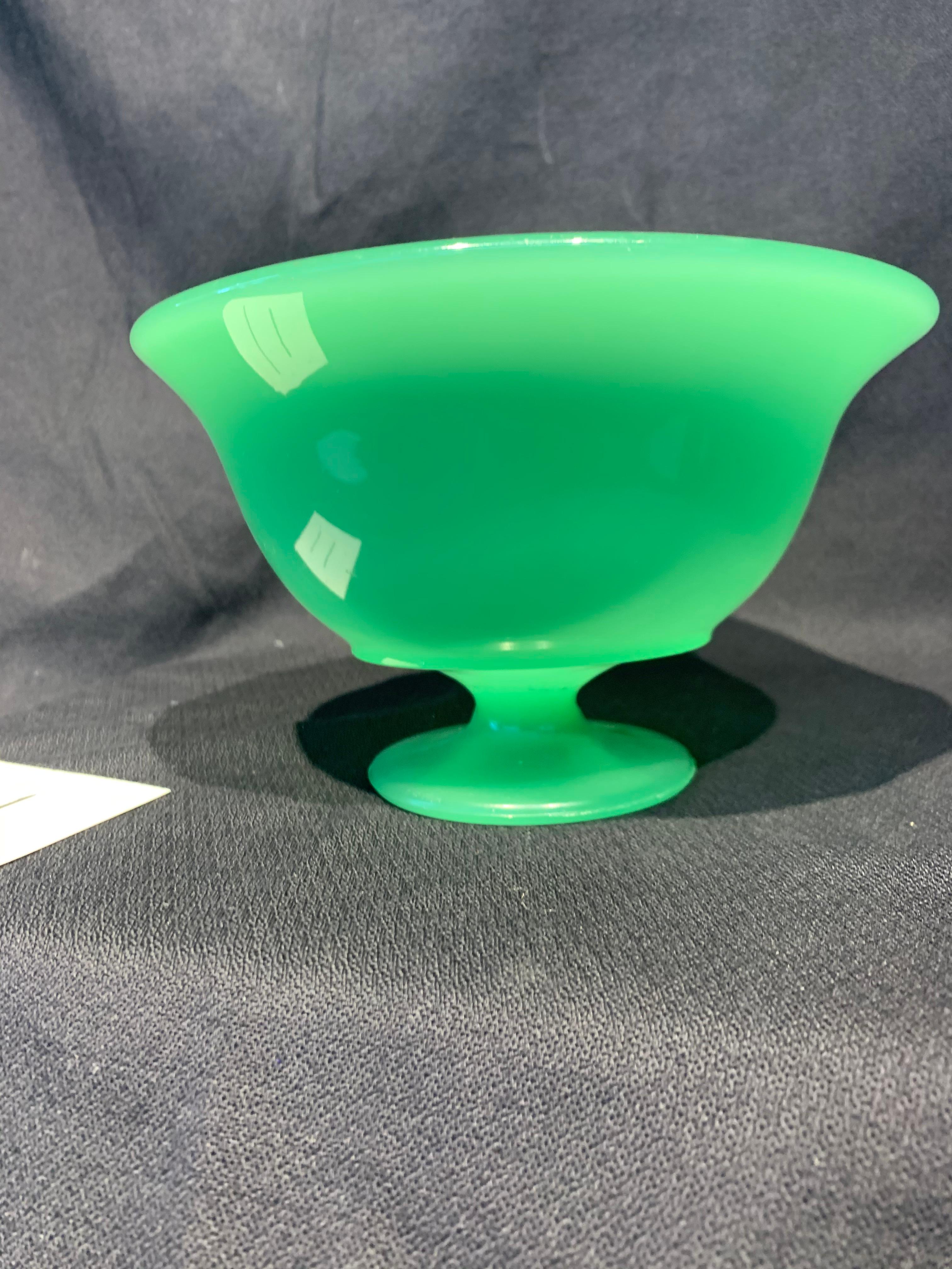 Art Glass Vintage Fenton Rolled Edge Jadite Bowl 4.25 In Tall 7 1/8 Diameter