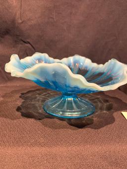 Antique Jefferson Glass Co. Blue Opalescent Ruffled Edge 263 Pattern