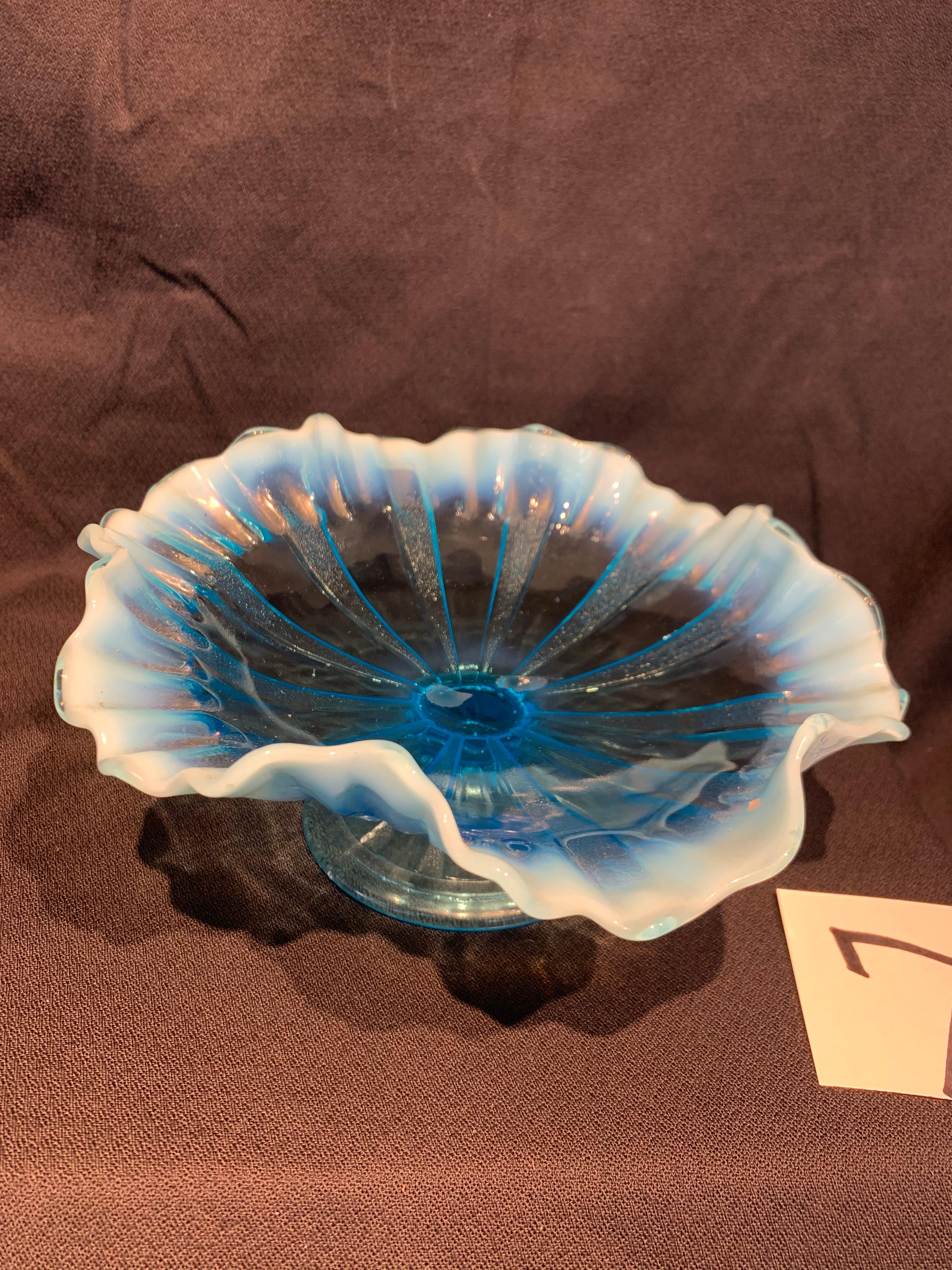 Antique Jefferson Glass Co. Blue Opalescent Ruffled Edge 263 Pattern