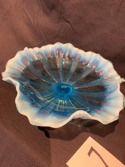 Antique Jefferson Glass Co. Blue Opalescent Ruffled Edge 263 Pattern