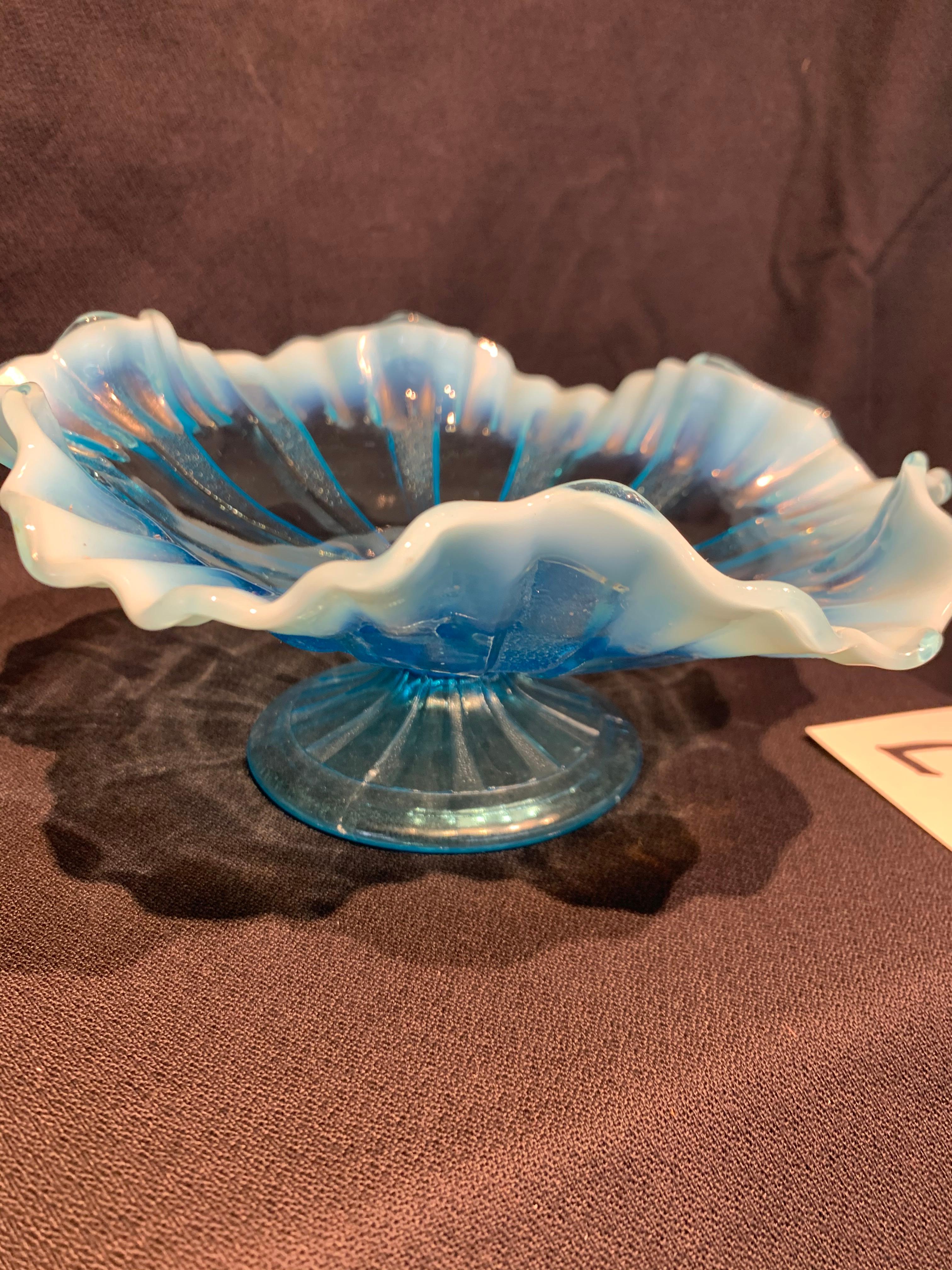 Antique Jefferson Glass Co. Blue Opalescent Ruffled Edge 263 Pattern