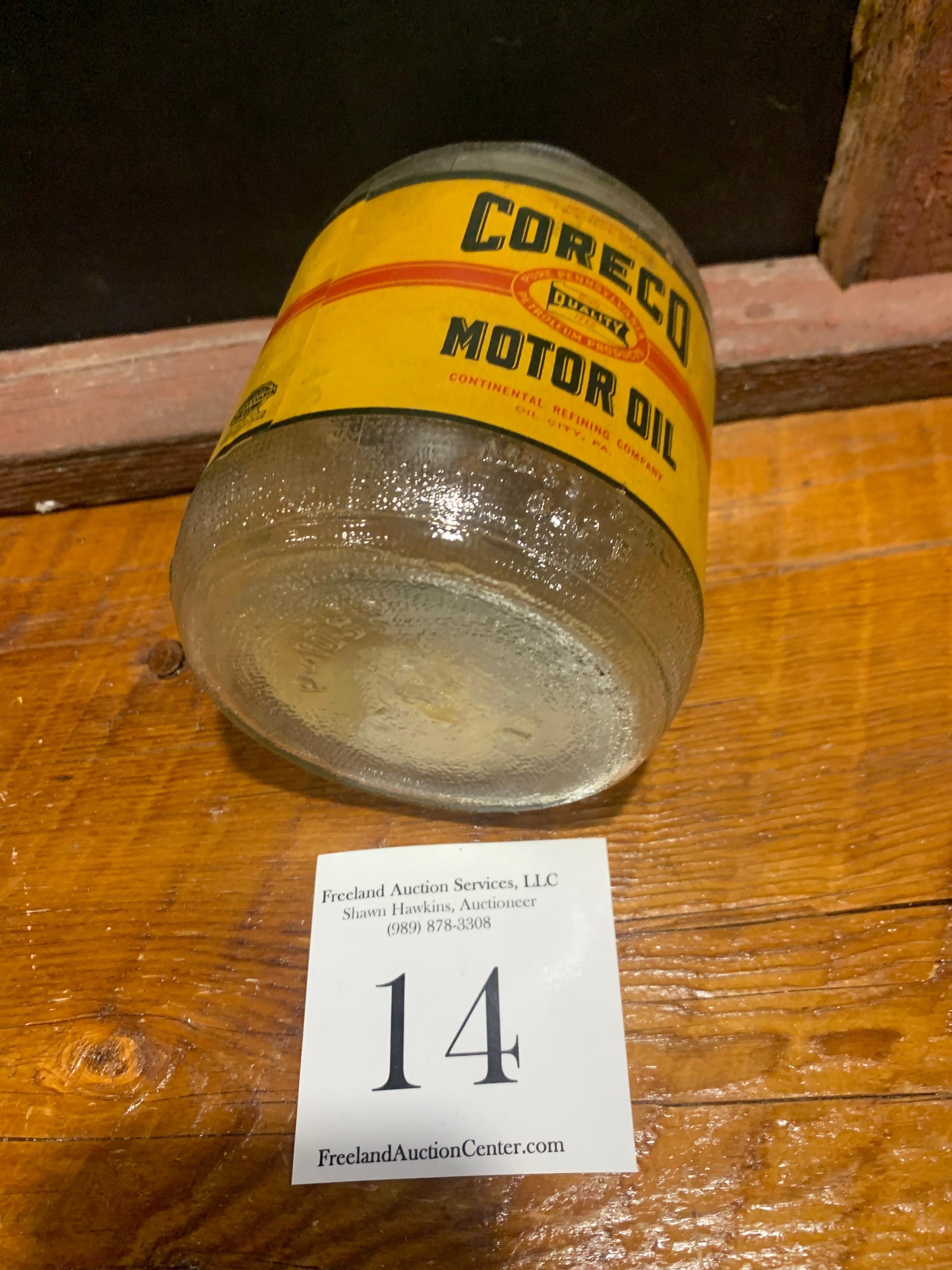 Original Coreco Motor Oil Continental Refining Company Oil City, Pa 1 Us Quart Glass Bottle