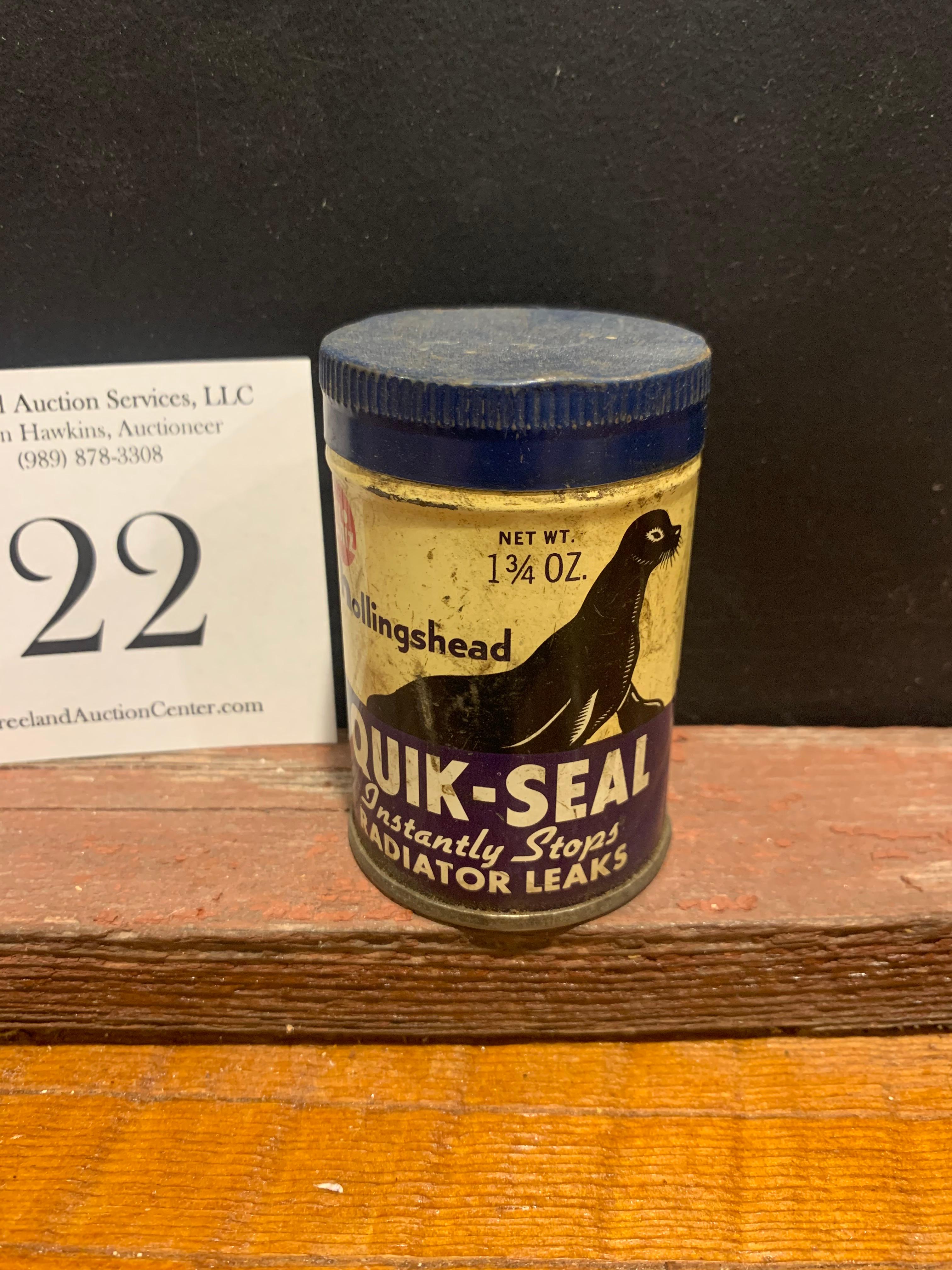 Vintage Whiz 1 3/4 Oz Metal Can Hollingshead Quik-seal Instantly Stops Radiator Leaks Antique Advert