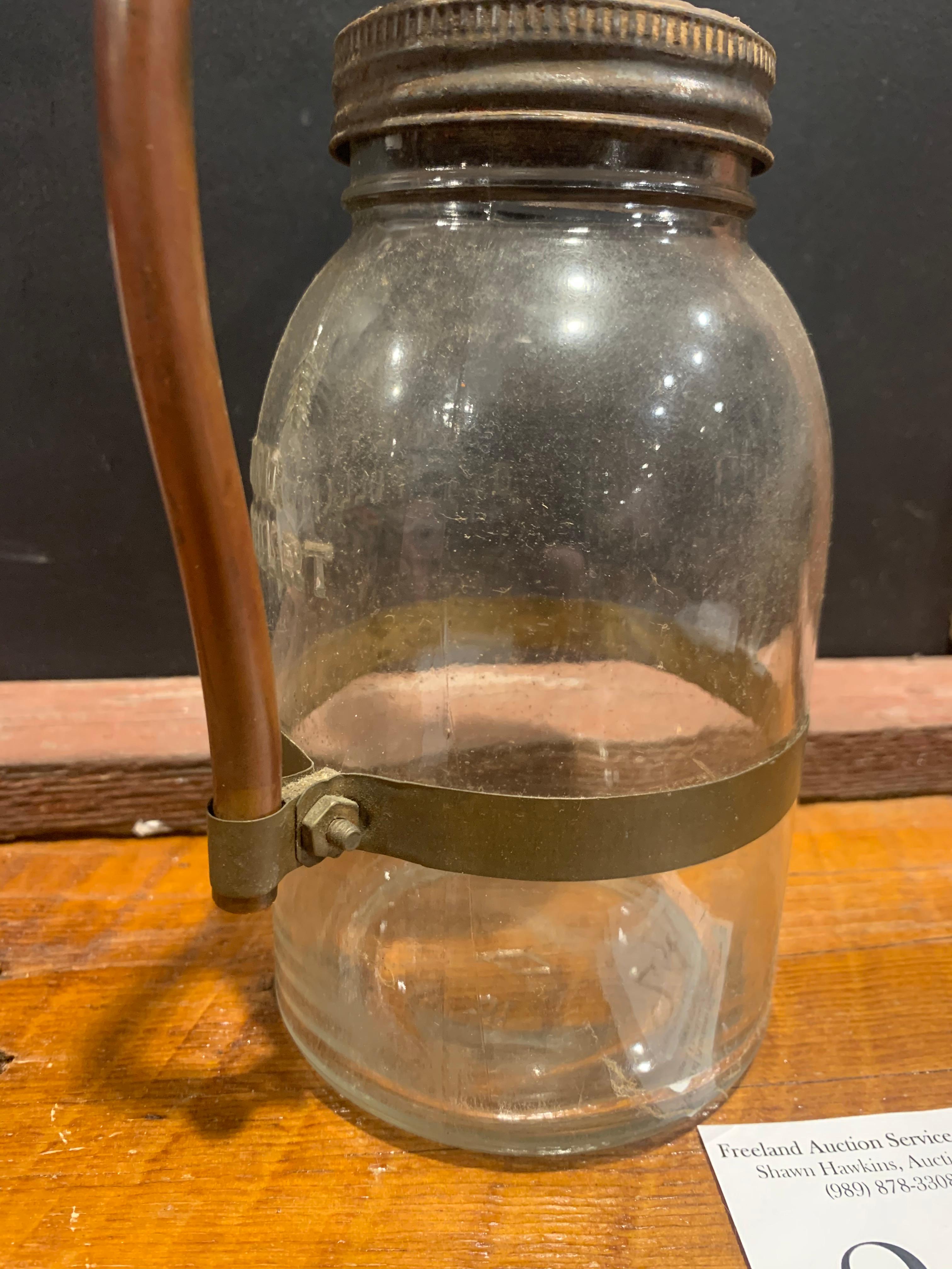 Antique Primitive Glass Oil Bottle With Unusual Copper Spout/pouring Handle
