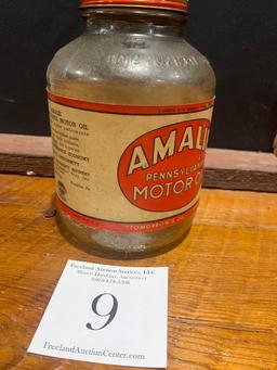 Original Rare Amalie Pennsylvania Motor Oil 1 Us Quart Glass Oil Bottle With S.A.E Metal Lid
