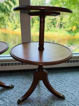 Pair Of Antique Double Tiered Three Legged Lamp Tables