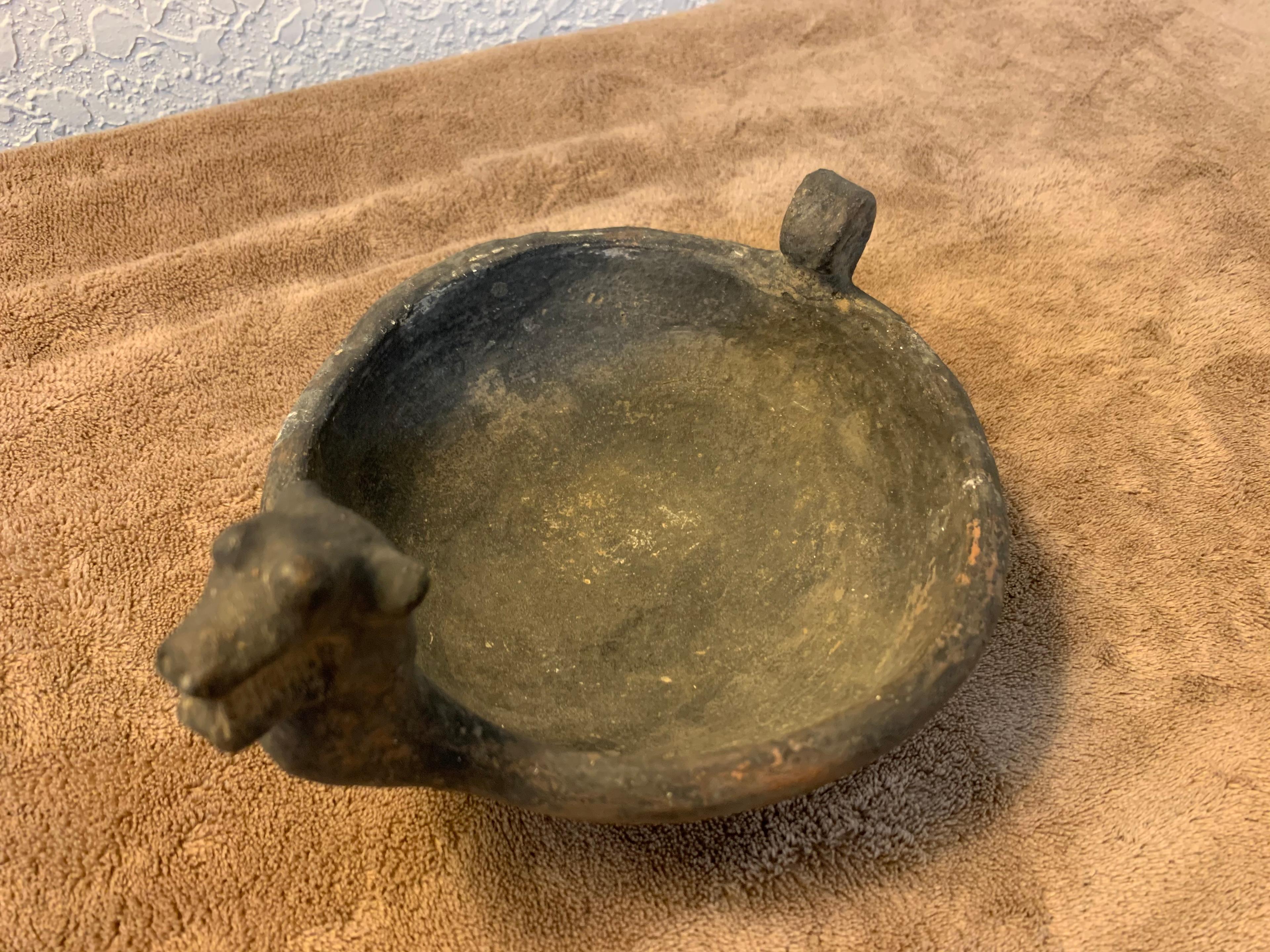 Unique Animal Effigy Vessel Bowl Unknown Animal With Tail Possibly A Dog