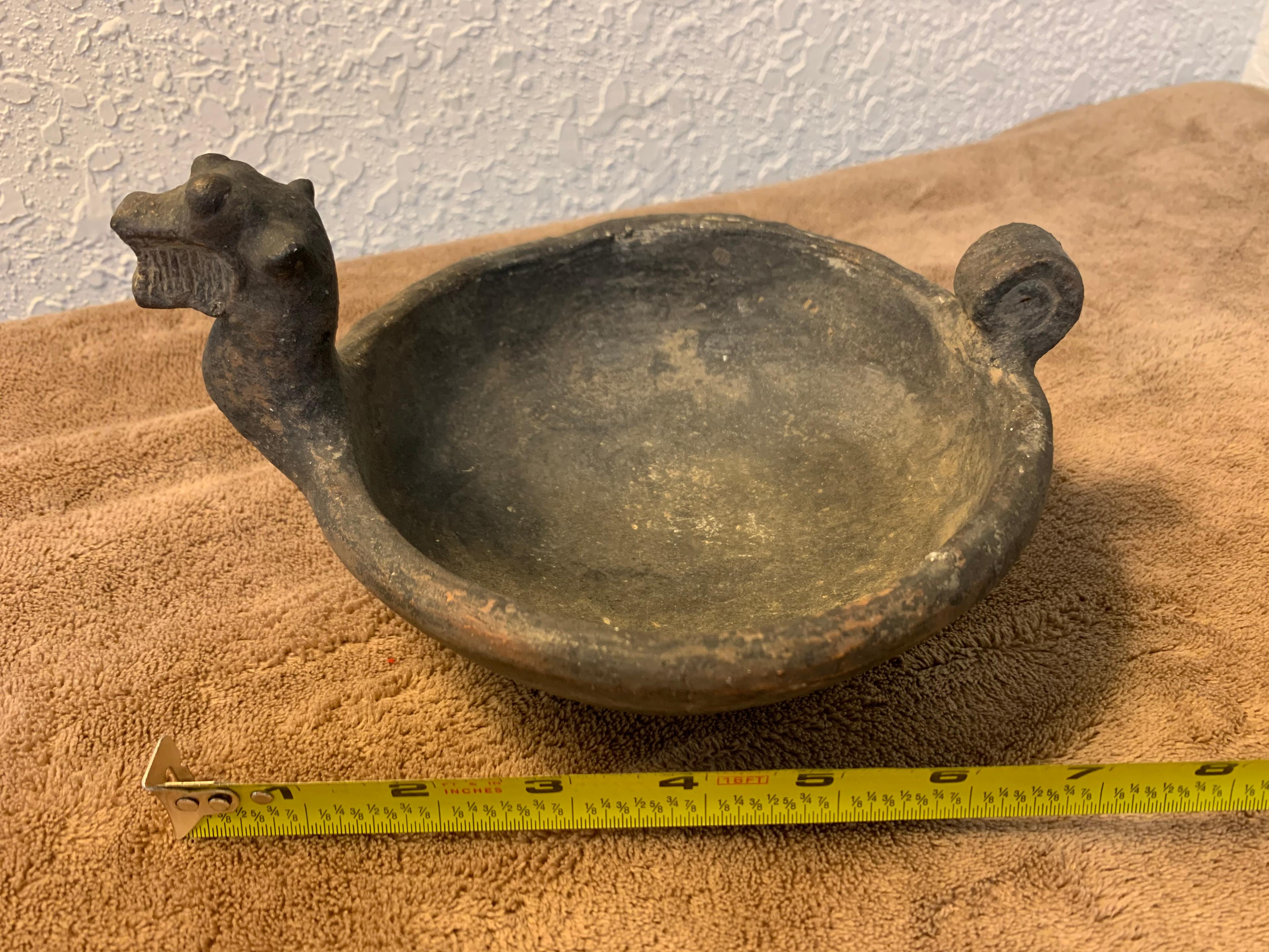 Unique Animal Effigy Vessel Bowl Unknown Animal With Tail Possibly A Dog