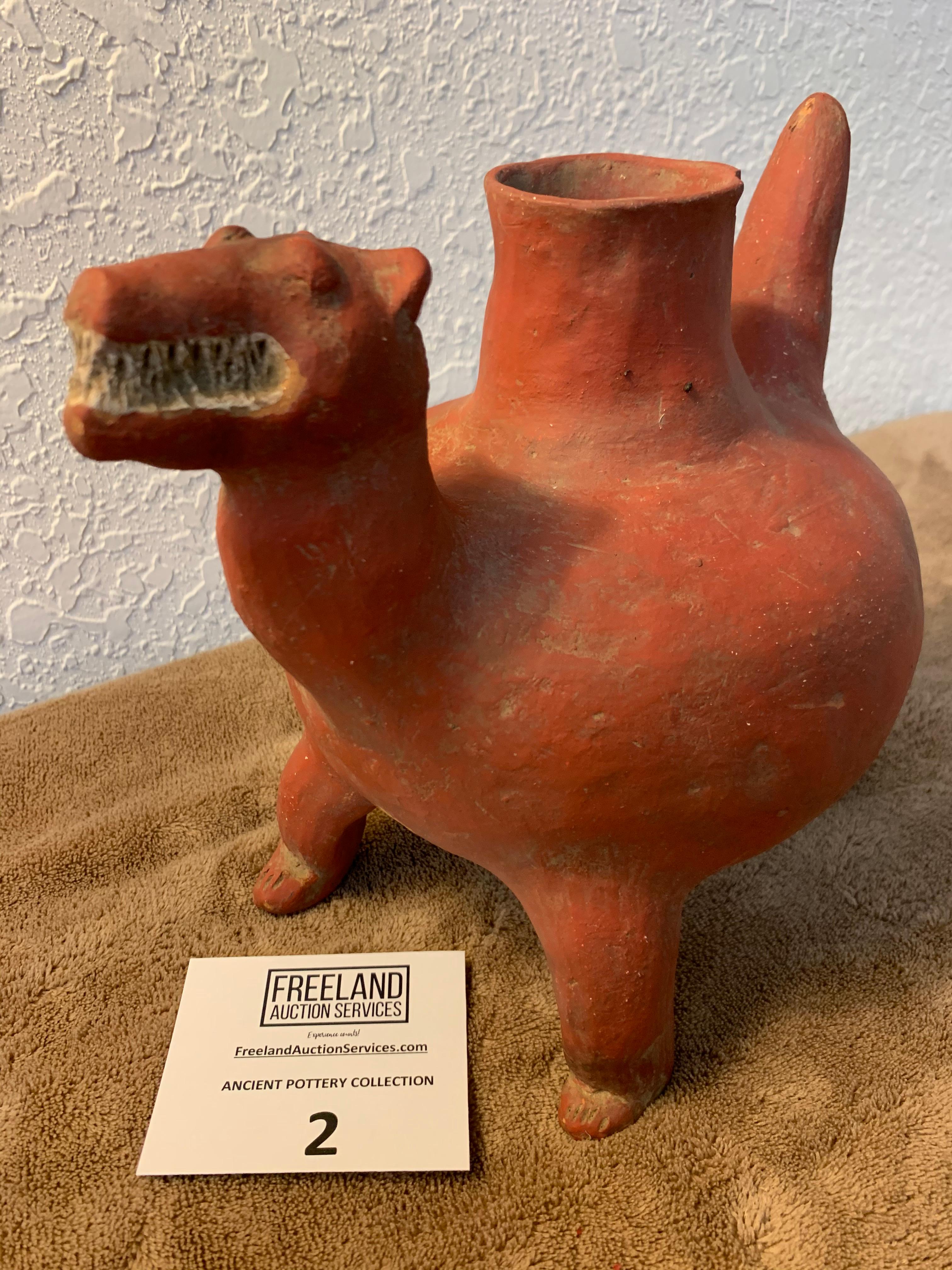 Red Effigy Animal Pottery Vessel With Unknown Animal Possibly A Dog