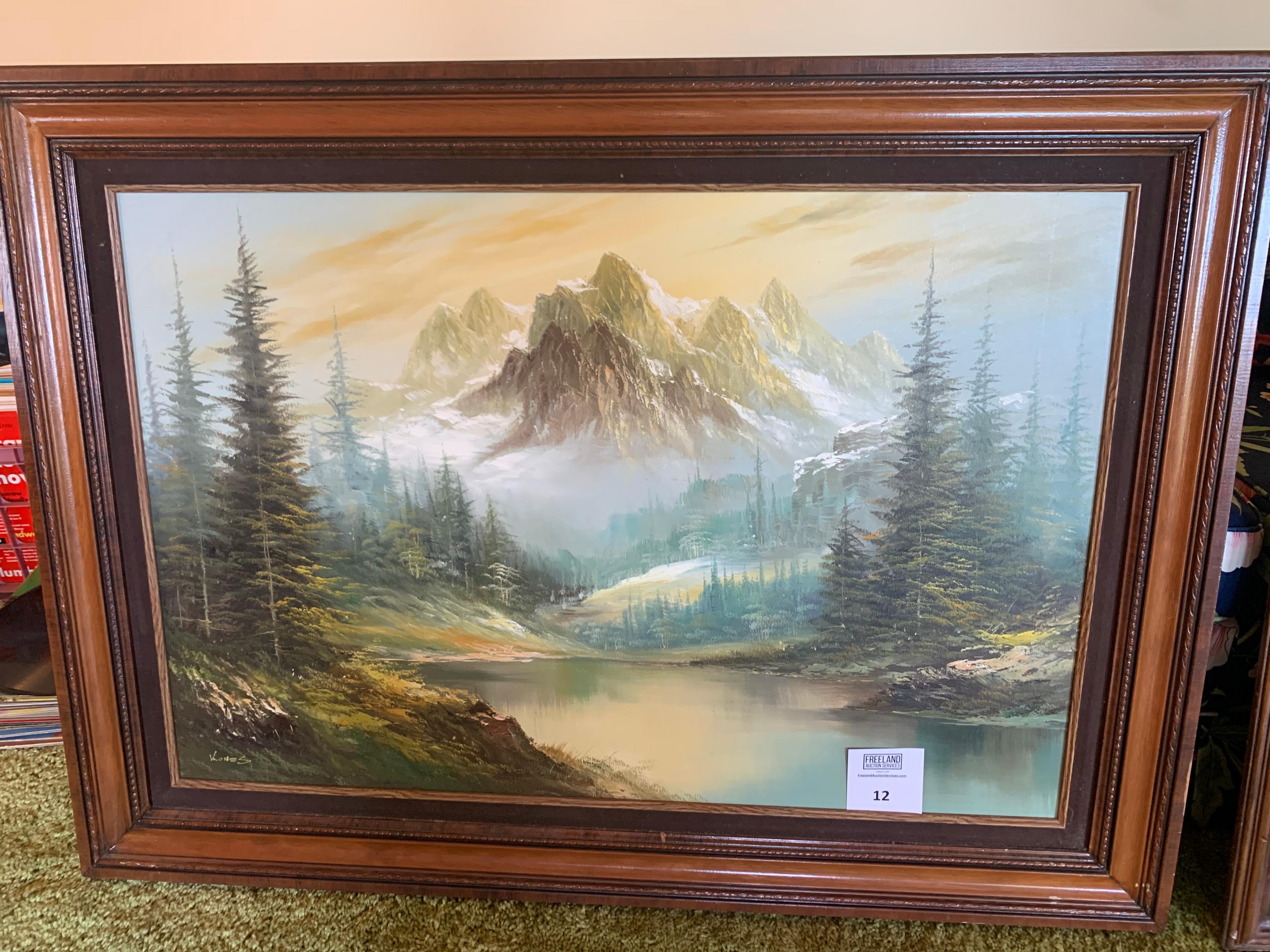 Large Signed Oil Painting Mountain Scene