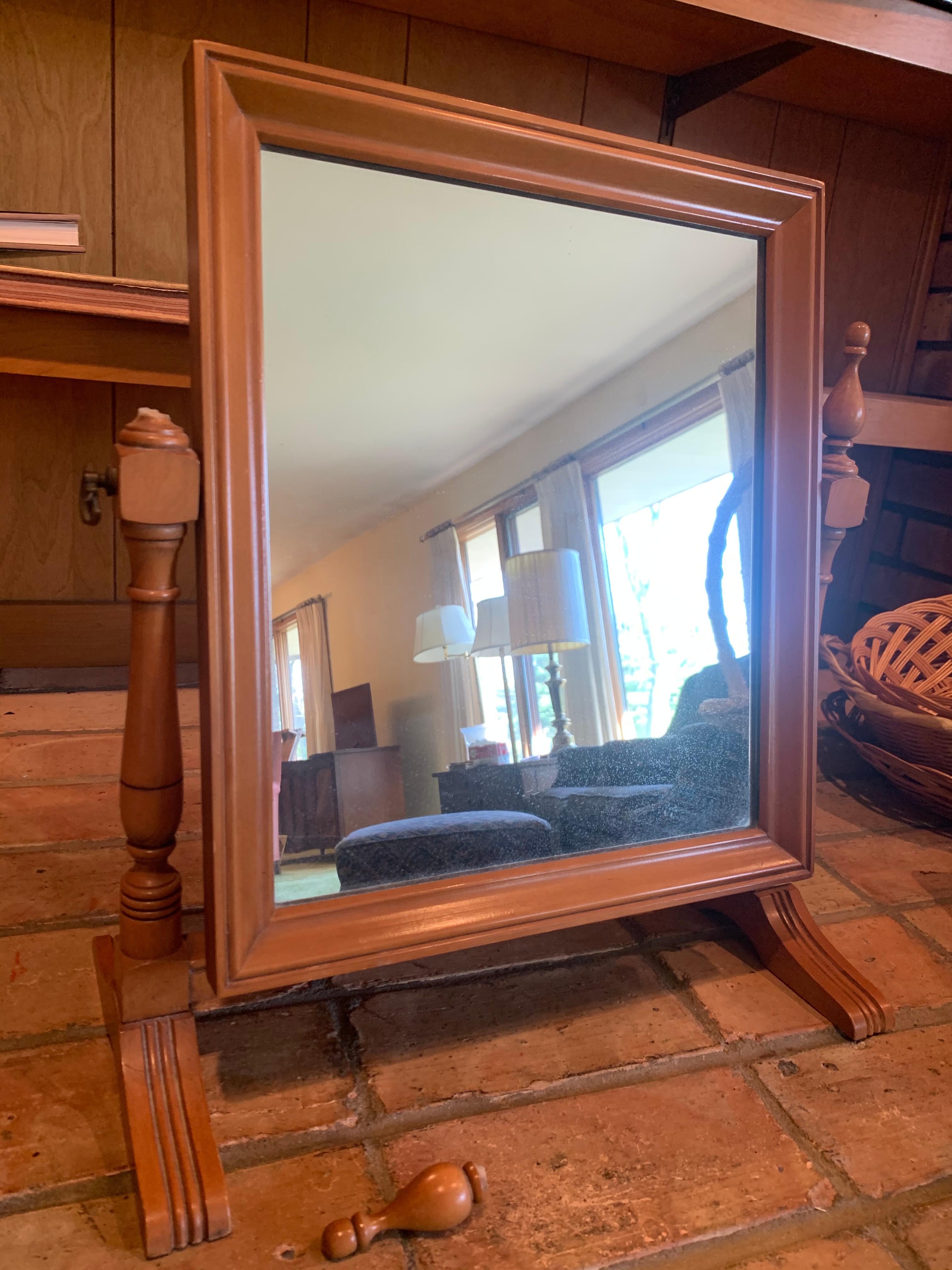 Antique Wooden Student Chair And Table Mirror