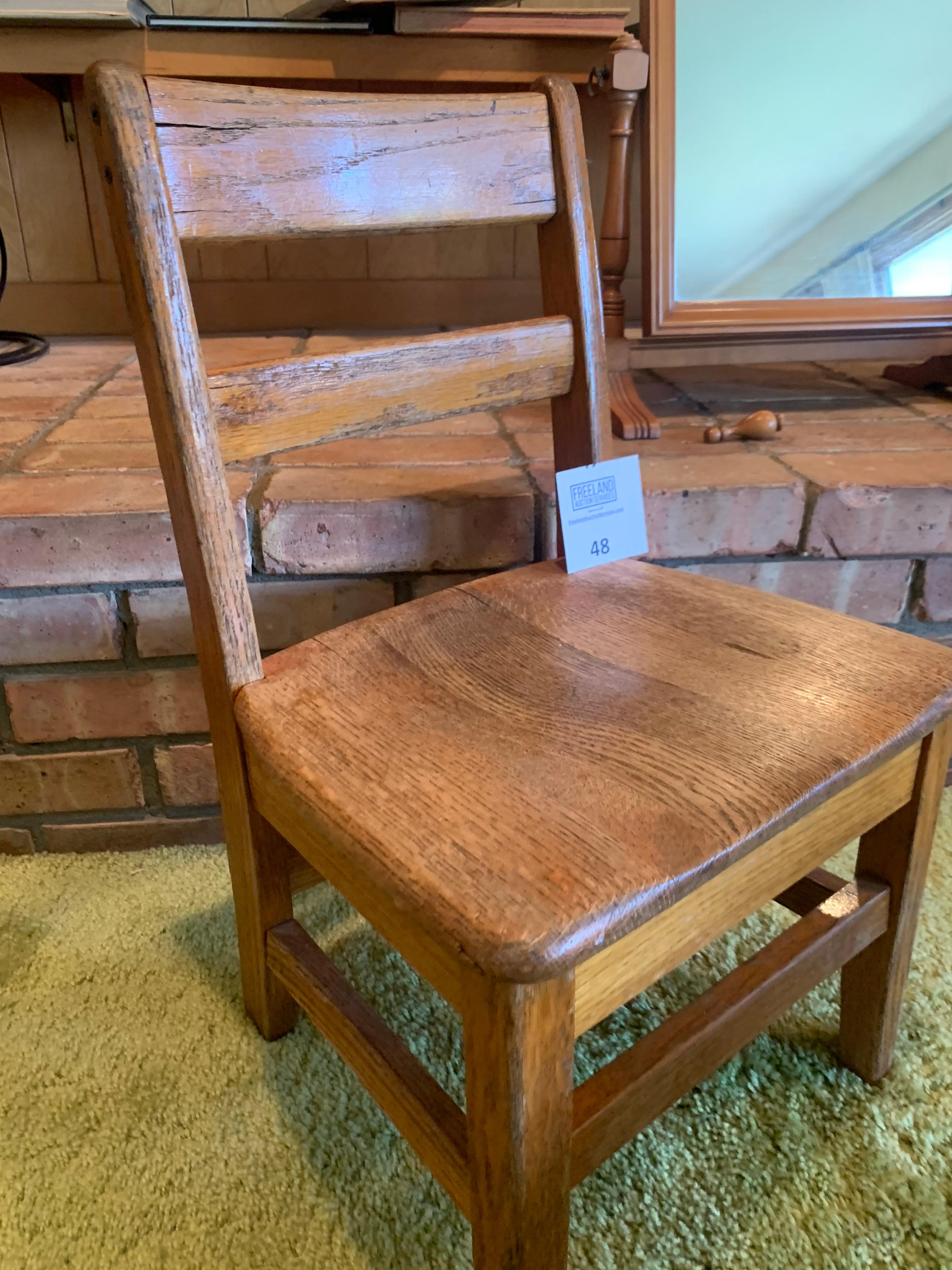 Antique Wooden Student Chair And Table Mirror