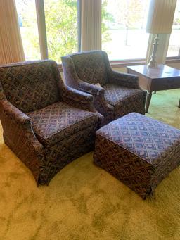 Pair Of 1980s Style Living Room Chairs With Ottoman Very Good Condition