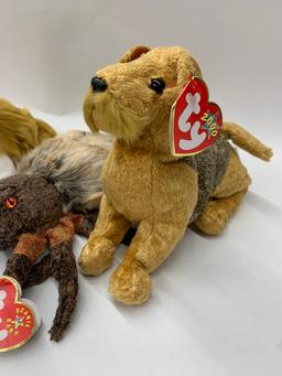 Four Unique Beanie Babies Sniffer, Whiskers, Hairy & Cassie