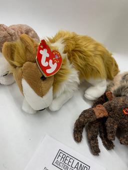 Four Unique Beanie Babies Sniffer, Whiskers, Hairy & Cassie