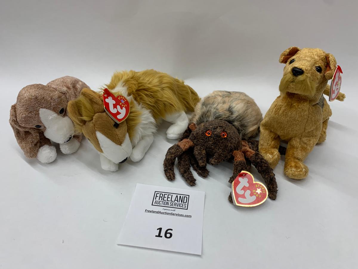 Four Unique Beanie Babies Sniffer, Whiskers, Hairy & Cassie