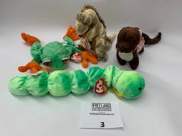 Four Beanie Babies From 2000 Squirmy, Toothy, Runner, And Panama