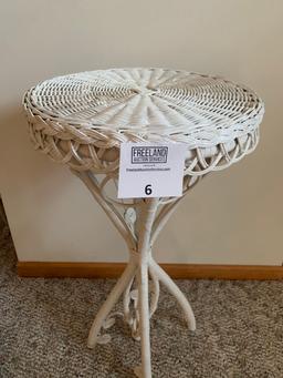 White Wicker Side Table Plant Stand