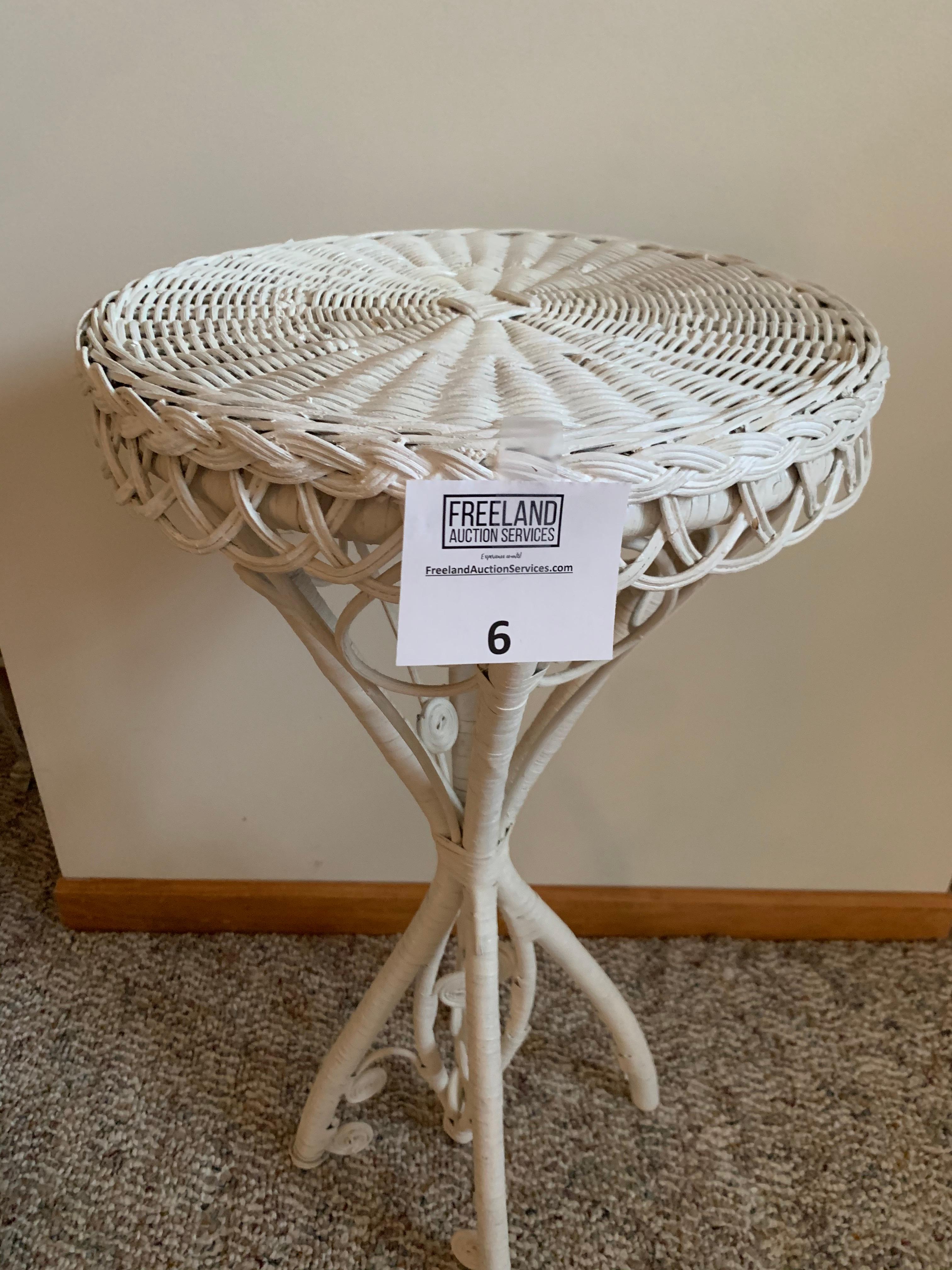White Wicker Side Table Plant Stand