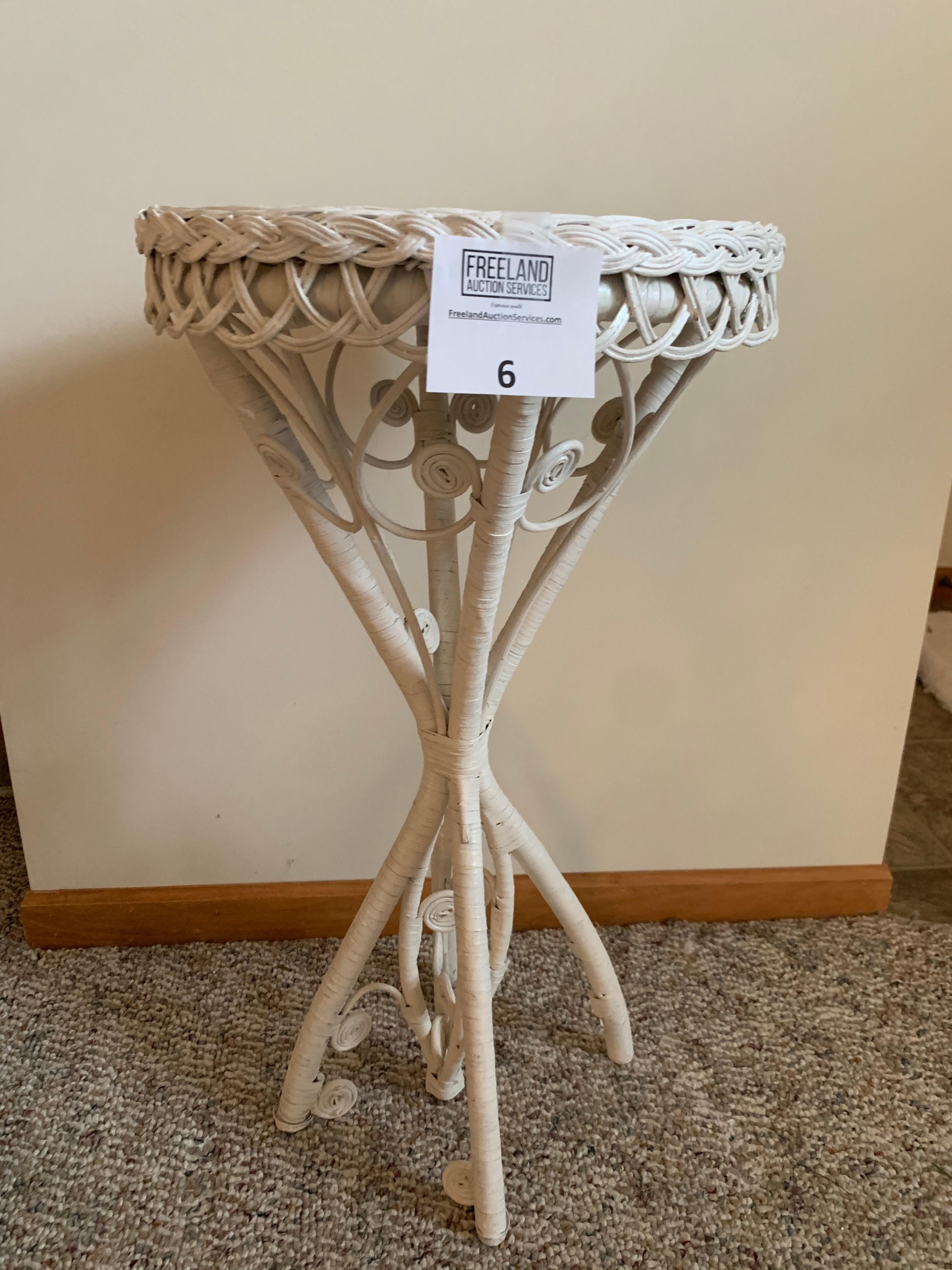 White Wicker Side Table Plant Stand