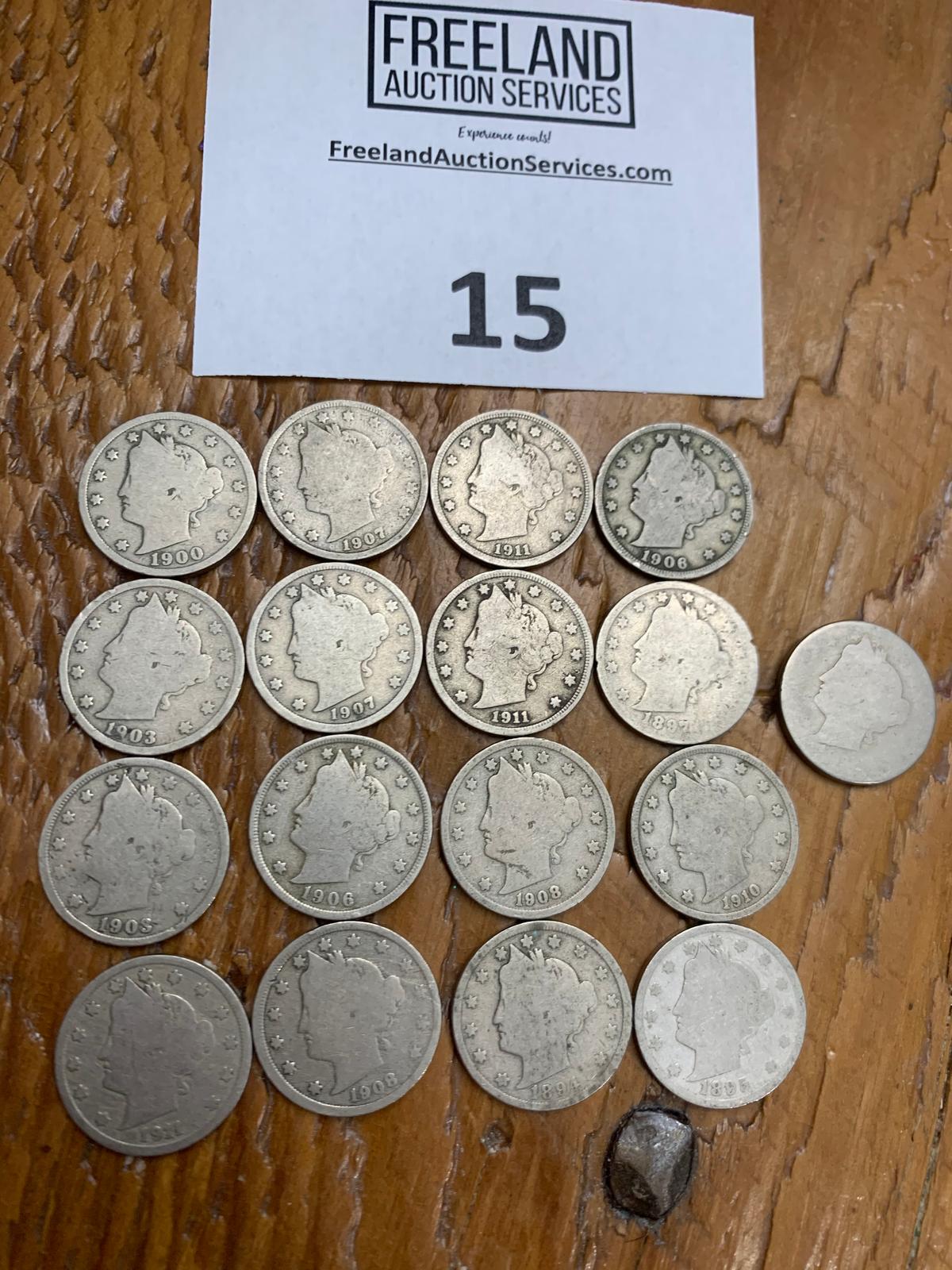(17) Liberty Head V Nickels From 1900 To 1911