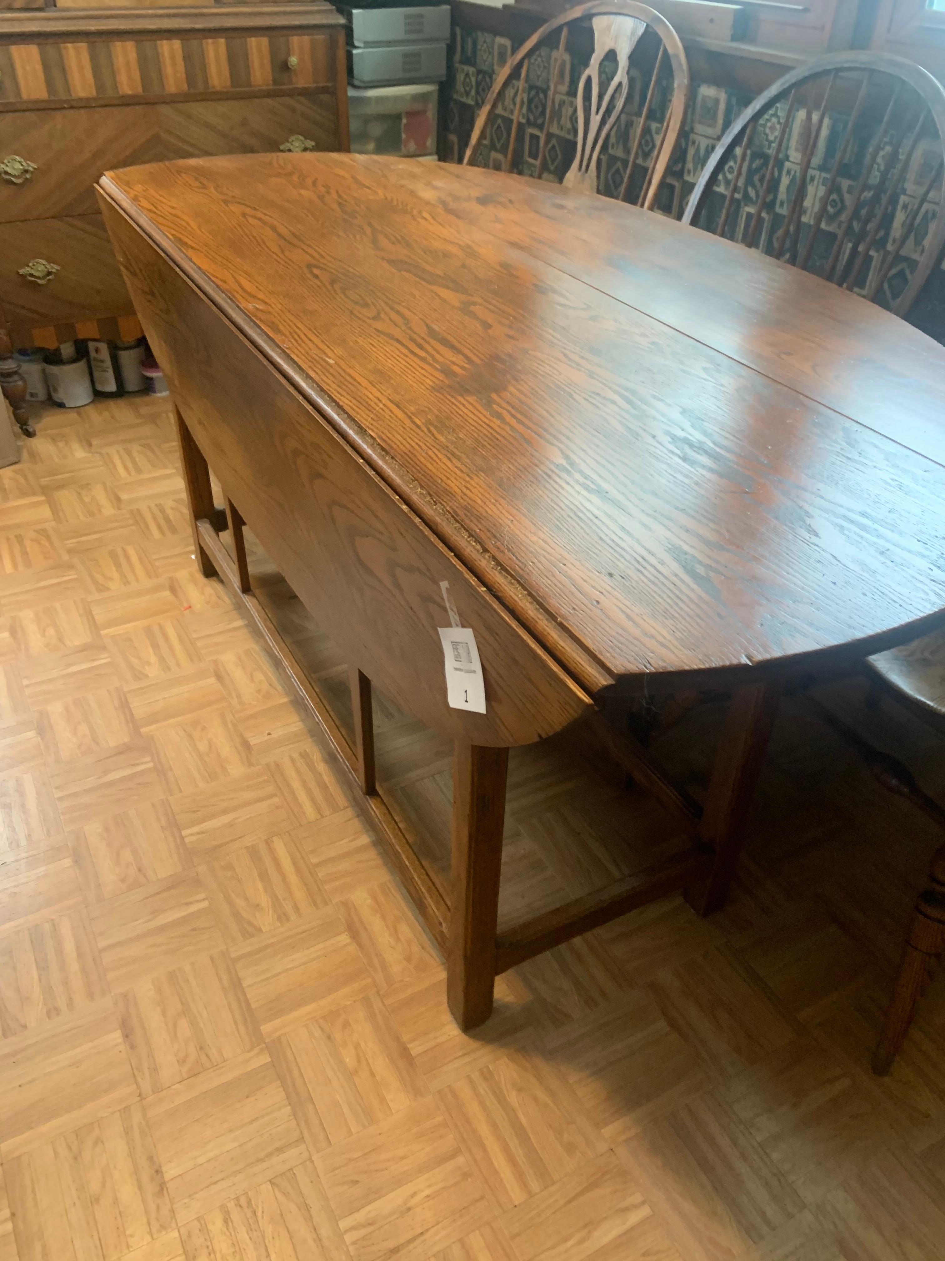 Primitive Oak Cushman Colonial Drop Leaf Table With 4 Chairs