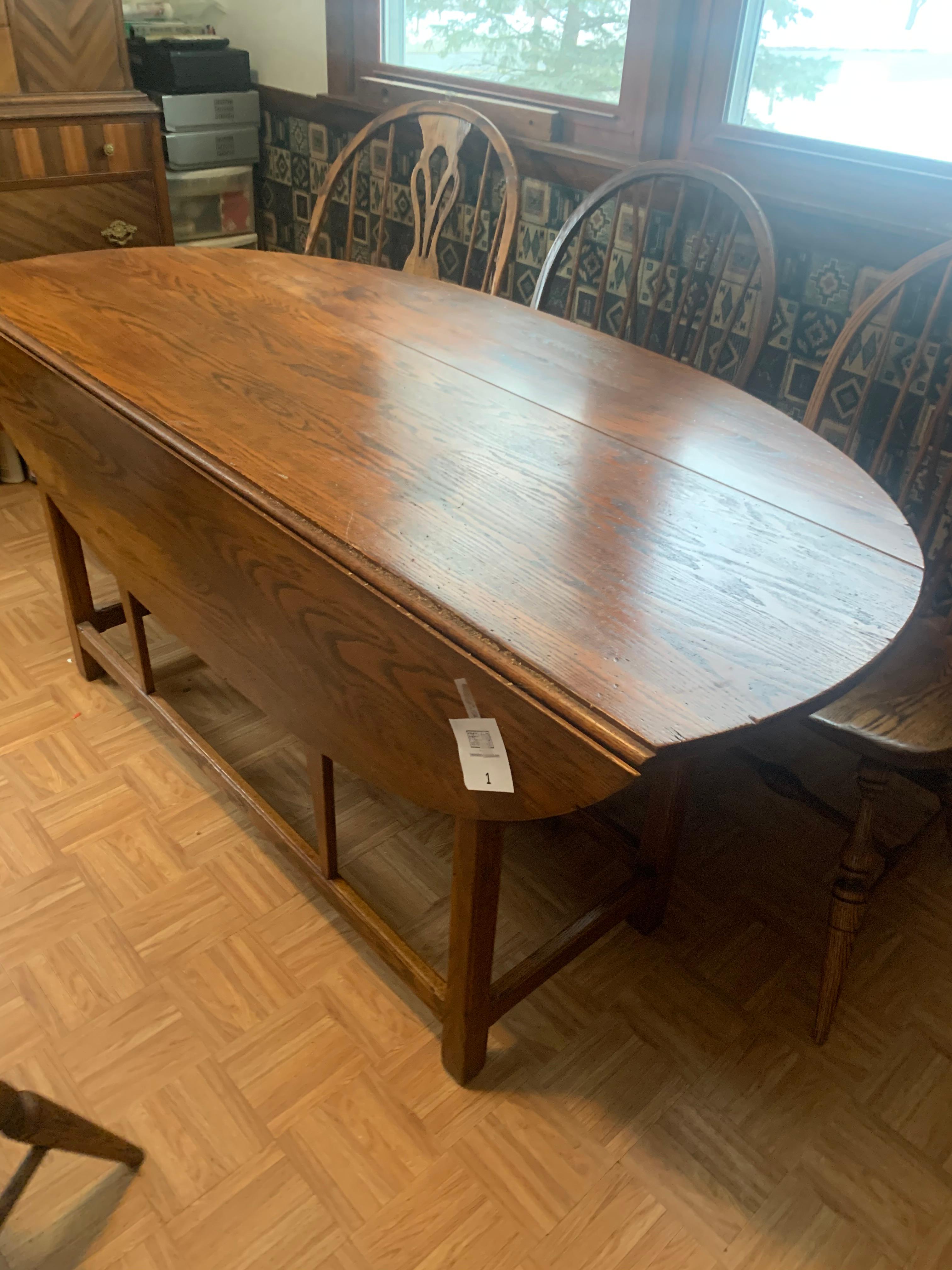 Primitive Oak Cushman Colonial Drop Leaf Table With 4 Chairs