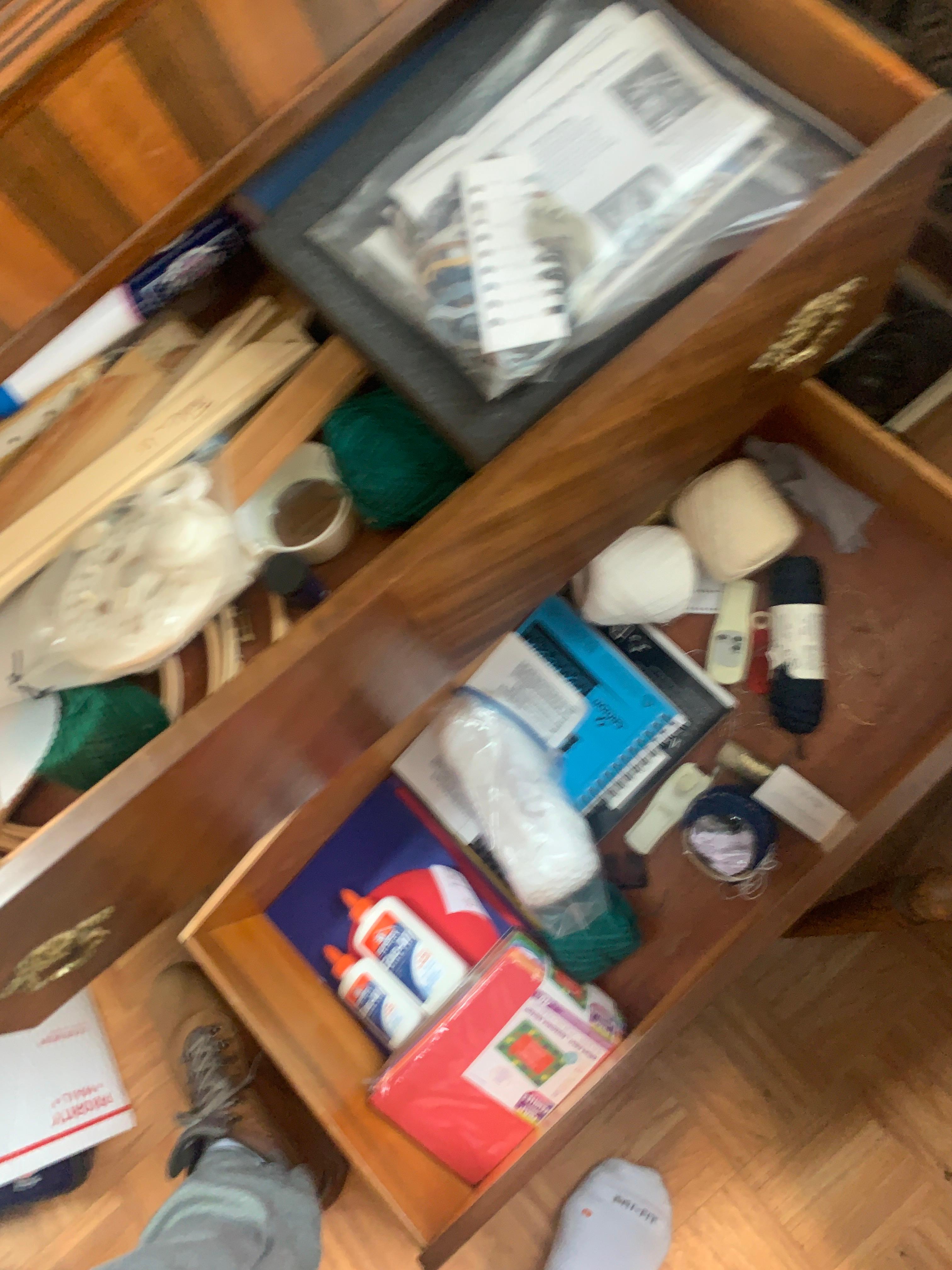 Several Drawers Full Of Crafting Supplies, Glue, Yard, Paper, Etc…
