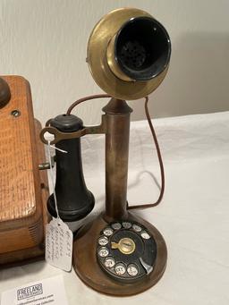 Western Electric Dial Candlestick Telephone with Oak Ringer Box