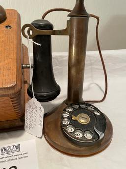 Western Electric Dial Candlestick Telephone with Oak Ringer Box