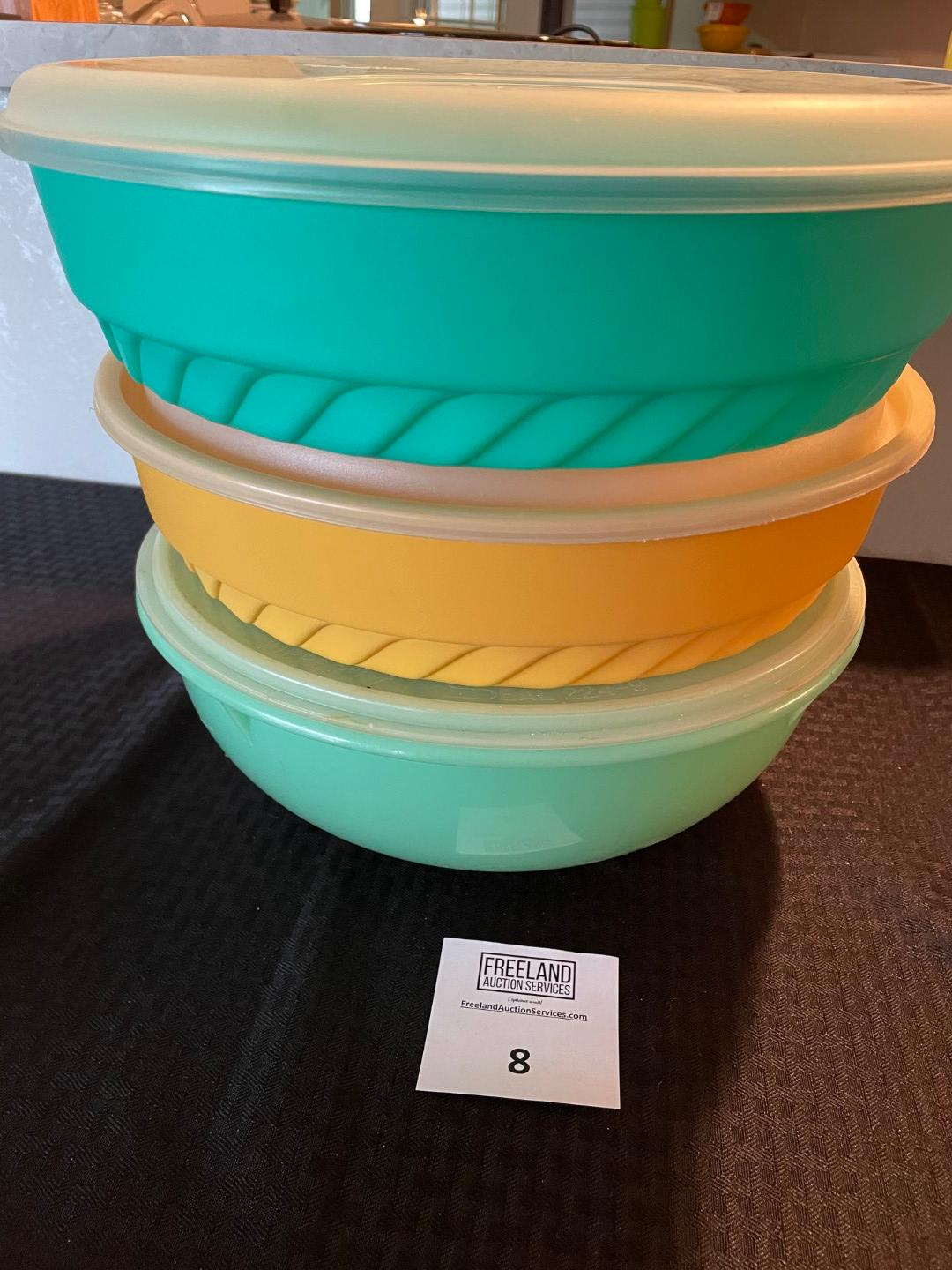 Group of Three Tupperware style colorful useful kitchen items