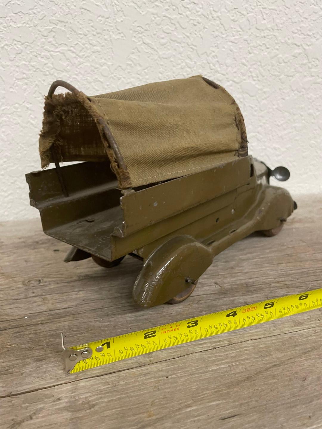1920s MARX pressed steel Army Truck with Canvas Top