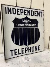 1920s porcelain double sided INDEPENDENT Local and Long Distance TELEPHONE flange sign