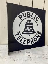 Bell System PUBLIC TELEPHONE double sided porcelain flange sign from 1930s