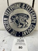 rare LINCOLN TELEPHONE & TELEGRAPH Company aluminum Sign 1940s
