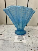 Large 9" Fenton Blue Hobnail Fan Vase in excellent condition