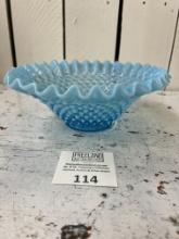 Large 9" Fenton Blue Hobnail Bowl in excellent condition