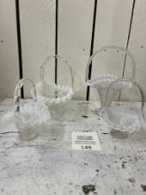 FOUR Fenton French Opalescent Hobnail Baskets different sizes