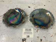 Pair of Blue Carnival Glass dishes