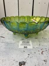 Green Carnival Glass large footed Fruit Centerpiece Bowl