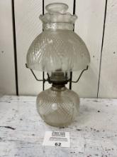 Early americana depression glass era oil lamp with shade and glass chimney