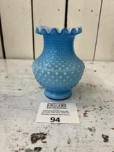 Fenton hobnail blue ruffled top vase in excellent condition