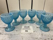 Five Fenton Blue Hobnail miniature glasses in excelletn condtition
