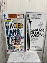 Pair of Garage SPARK PLUG WIRES metal wall mounted shelf units with DECALS