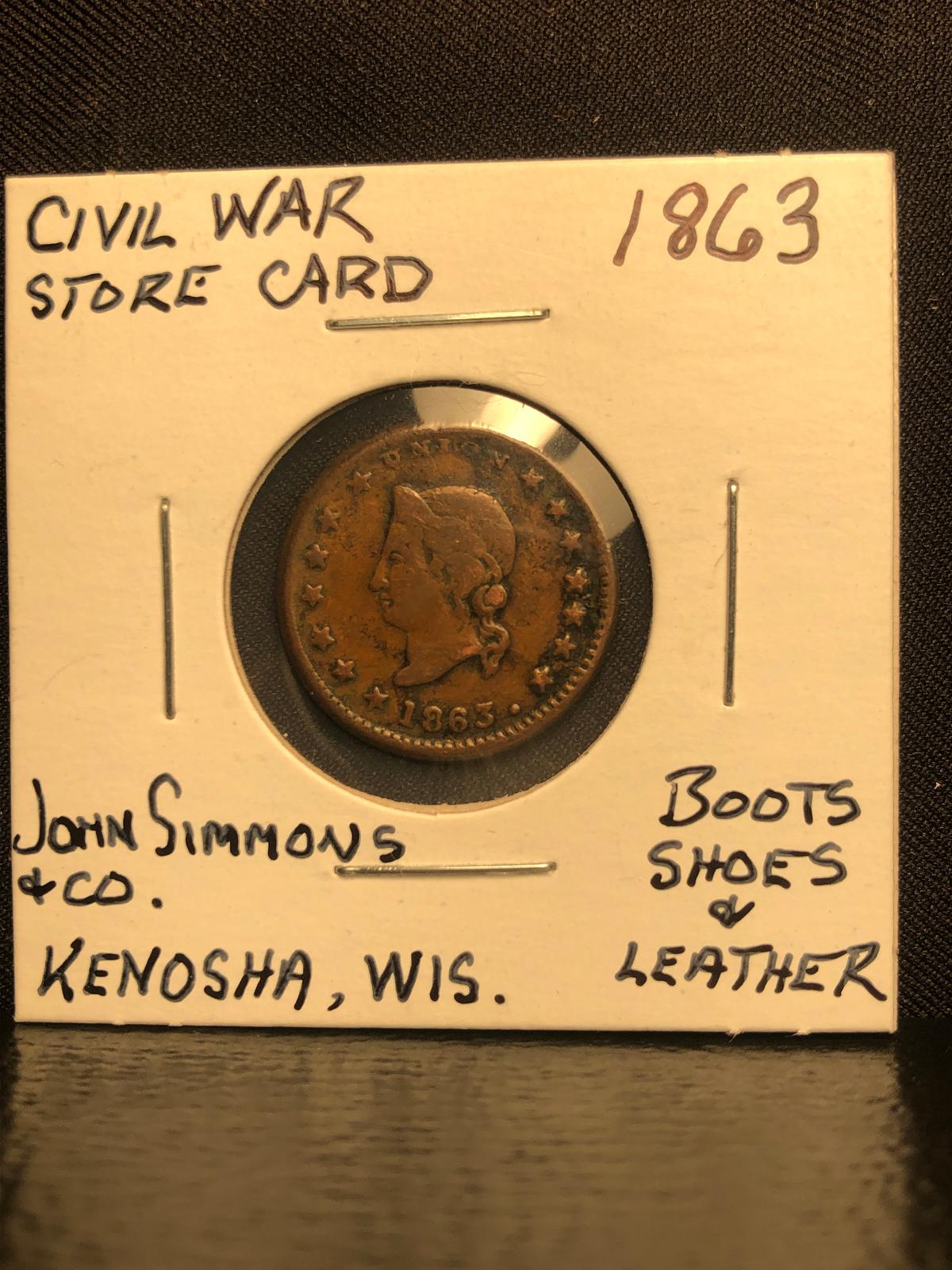 1863 Cilvil War Store Card token