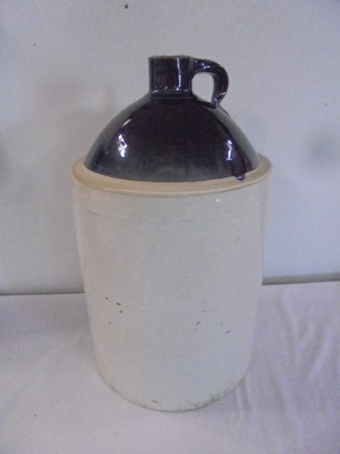 5 Gallon Brown Over White Crock Jug