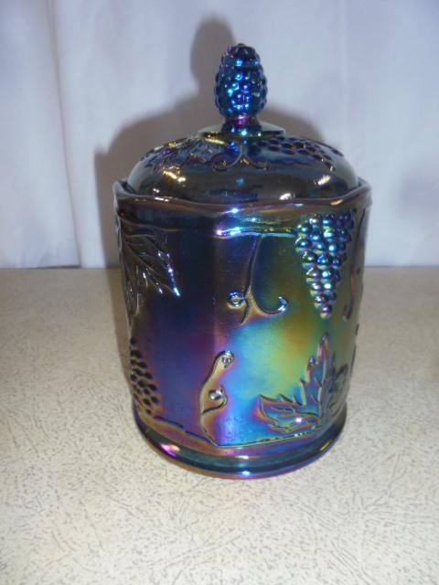 Purple Carnival Glass Covered Dish