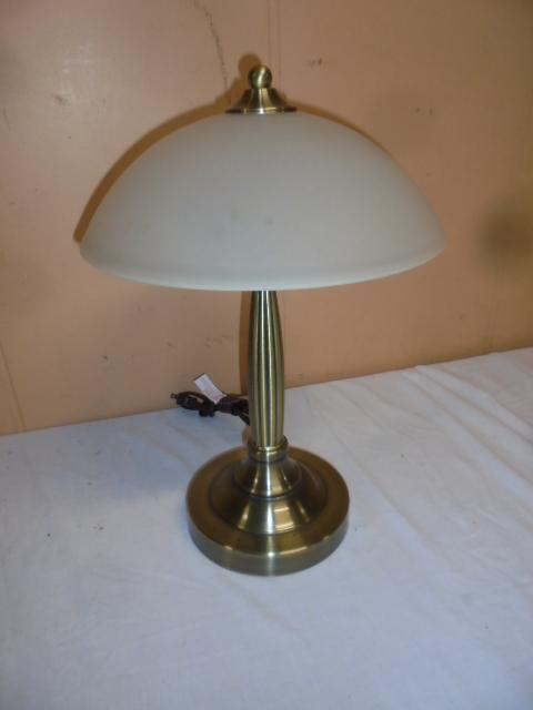 Brushed Stainless Steel Table Touch Lamp w/Frosted Glass Shade