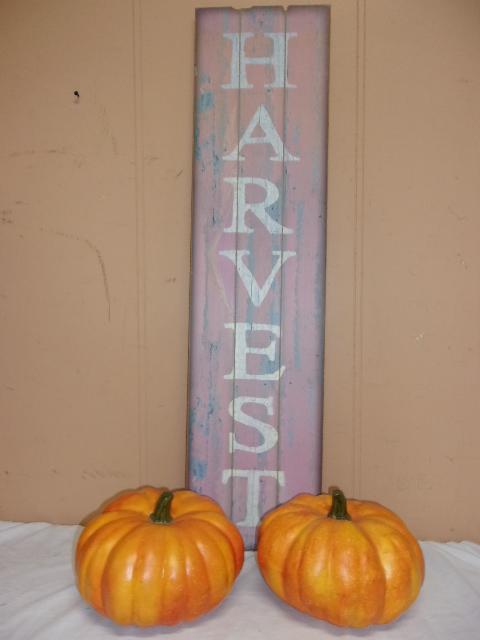 Wooden Harvest Sign and 2 Pumpkins